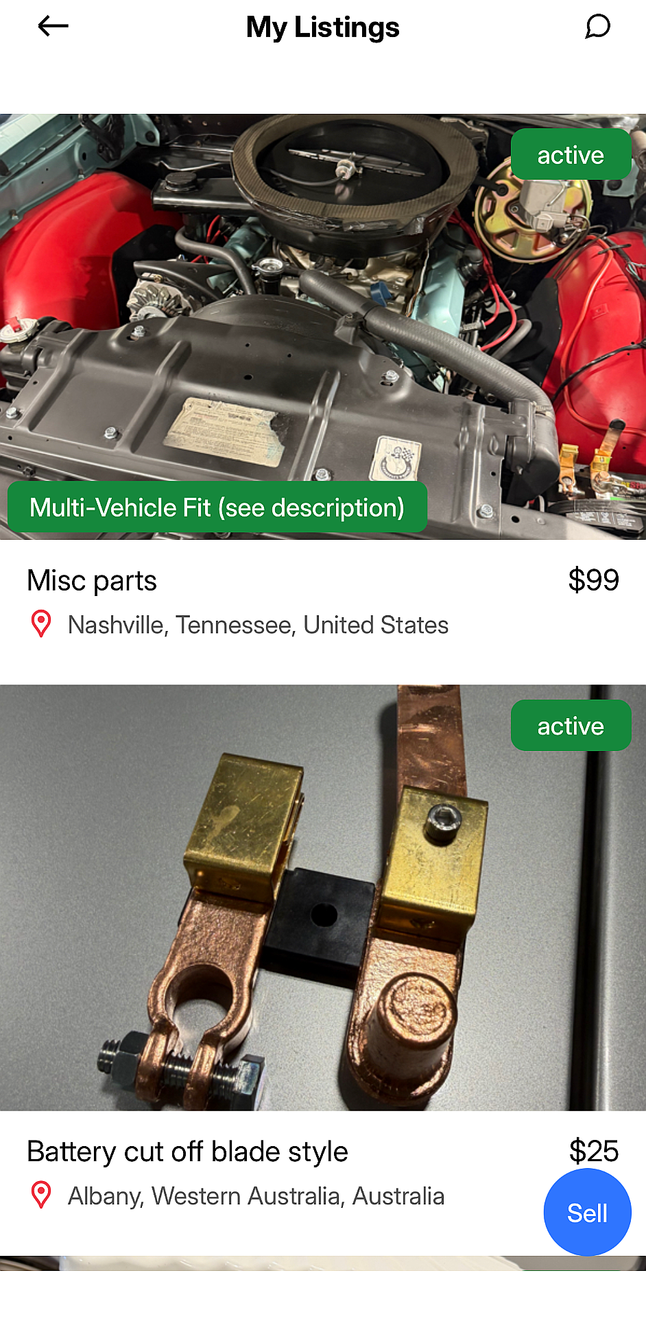 mWorld marketplace listings with prices and locations