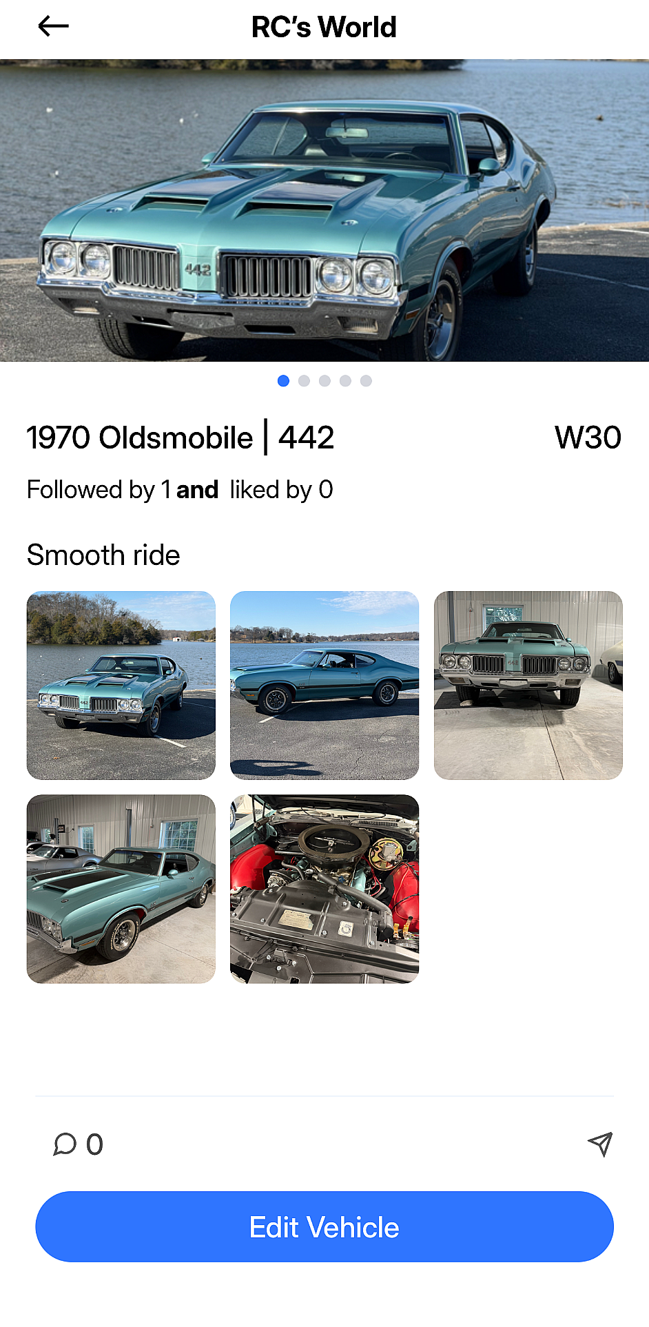 mWorld vehicle profile with multiple photos and details